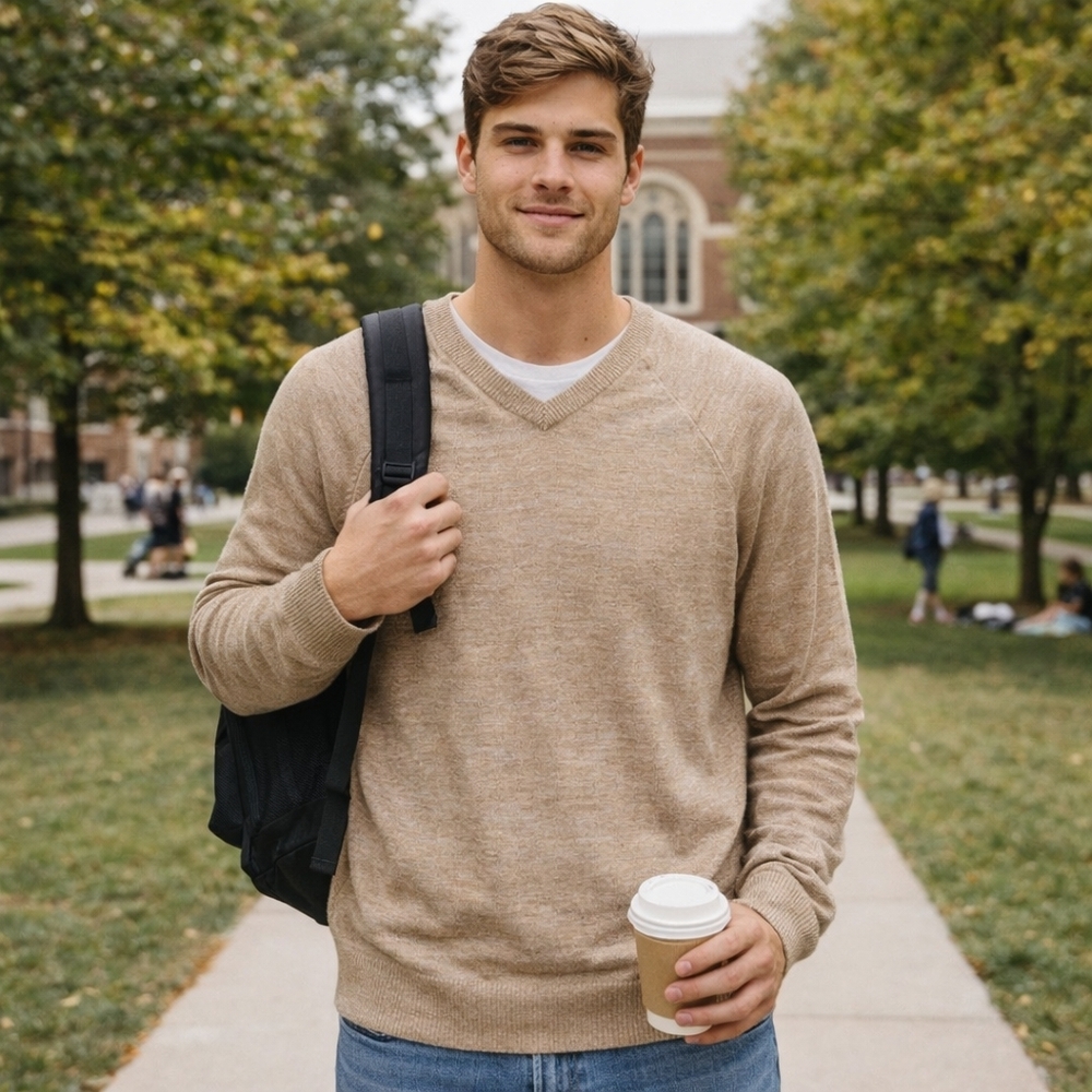 American Eagle Sweater Seriously Soft XXL Tan Wool Blend Classic Fit V-Neck